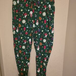 Holiday Lane Green Christmas Themed PJ Pants Drawstring With Pockets Size XL